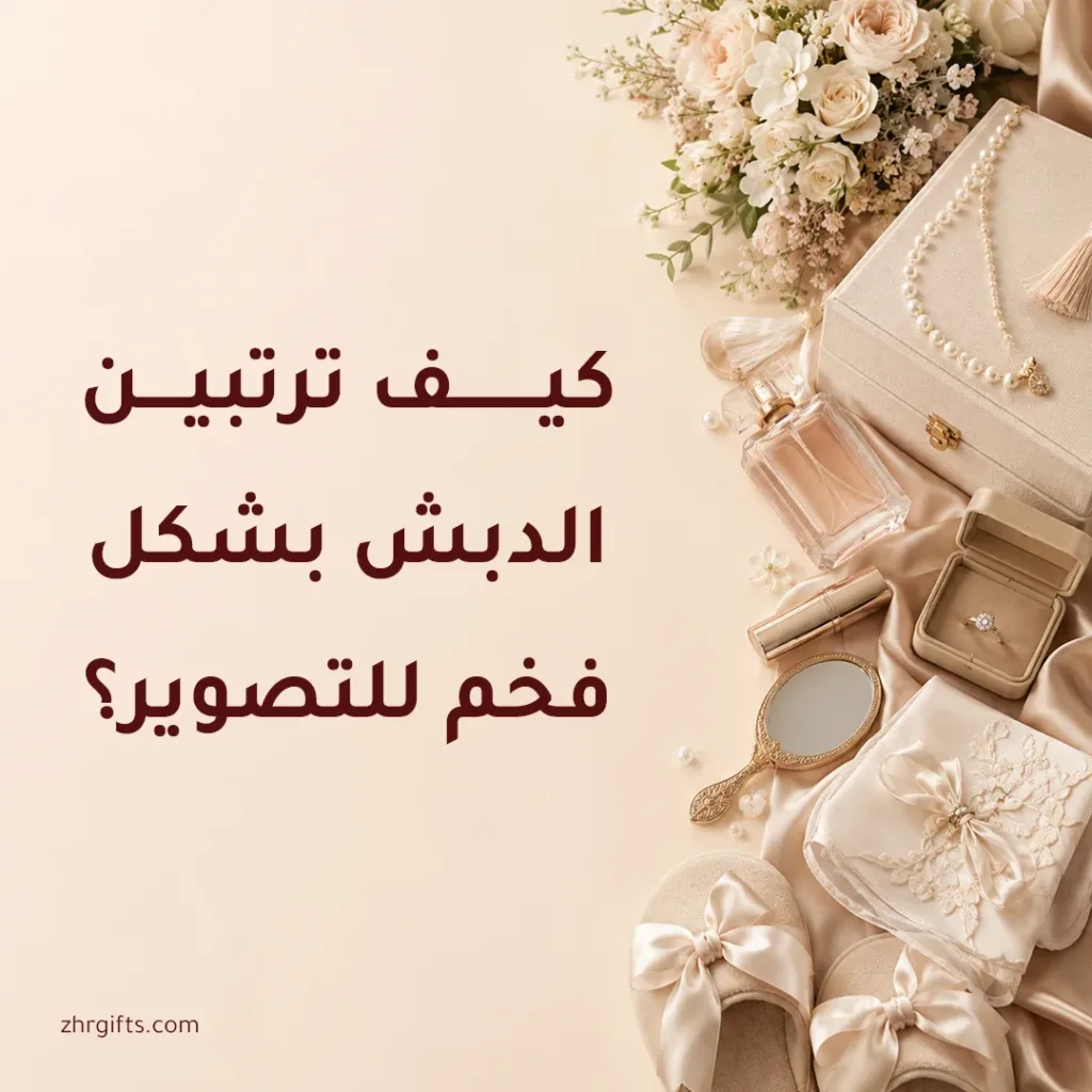 ترتيب دبش العروس بشكل فخم للتصوير مع شنطة وفستان زفاف